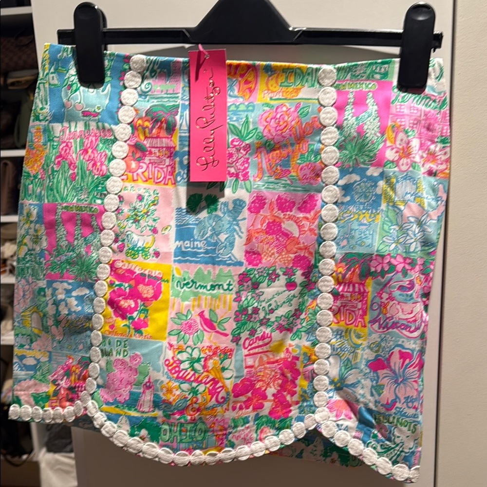Lilly Pulitzer Pink and Blue Embellished Bubble Mini Skirt